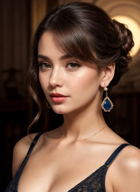 HDR, 8K resolution, intricate detail, sophisticated detail, depth of field, photorealistic, sharp focus, Geminfused bodysuit, Femme fatale, Average Height, Skinny, Square Face, Dark Skin, Dark Brown Hair, Sapphire Eyes, Wide Nose, Thin Lips, Receding Chin, Shoulder-Length Hair, Wavy Hair, Formal Braided Updo, small breasts, Dangle earrings, golden satin lipstick, Space Archaeologist, Collecting samples from the surface of a moon or planet, <lora:add_detail:0.85>,