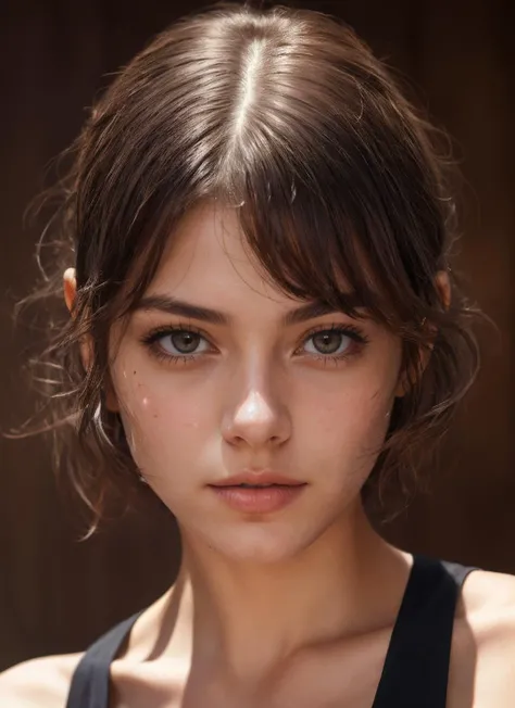 HDR, 8K resolution, intricate detail, sophisticated detail, photorealistic, medium portrait, 1girl, solo, (oily hair, black messy hair:1.1), middle part haircut, looking at viewer, simple background