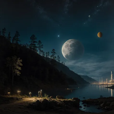 asher brown durand painting of a space port on a distant moon
