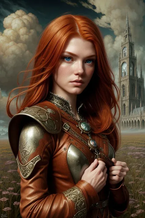 by Mark Ryden, by Stephan Martiniere, (by Akihiko Yoshida, (by Jorge Jacinto, unearthly)), unearthly, heroic, cute, redheaded Irish ginger <lora:noiseOffset2:-0.75> <lora:detailTweaker:0.50>