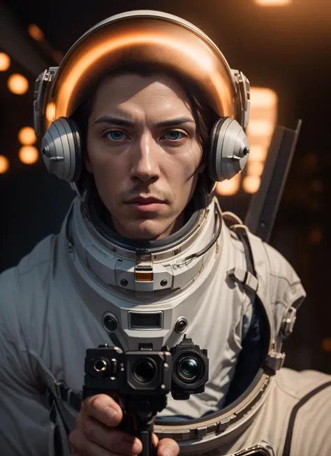 (masterpiece:1.3), (best quality:1.2), (intricate detailed:1.2), (hyperrealistic:1.2), (professional photograpy:1.1), highly detailed, absurd res, portrait an astronaut in space, reflective helmet, <lora:pointinggun:0.5>, gunatyou, gun, pistol, aiming at viewer, holding gun, best quality, 8k, HDR, grainy, highest detailed, fcPortrait, blurry face