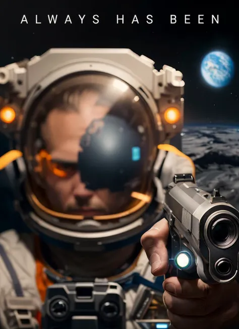 (masterpiece:1.3), (best quality:1.2), (intricate detailed:1.2), (hyperrealistic:1.2), (professional photograpy:1.1), highly detailed, absurd res, portrait an astronaut in space, reflective helmet, <lora:pointinggun:0.5>, gunatyou, gun, pistol, aiming at viewer, holding gun, best quality, 8k, HDR, grainy, highest detailed, fcPortrait, blurry face