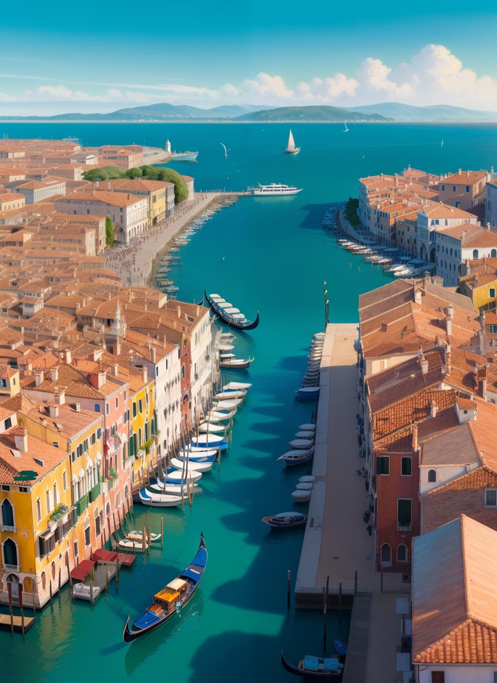 Arafed view of a city with a river and boats in the water - SeaArt AI