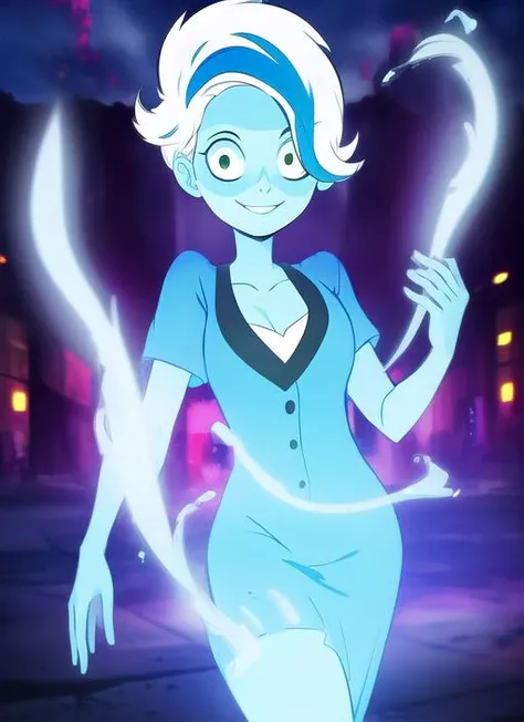 ((masterpiece,best quality)), absurdres, <lora:Phantasma_Ghoul_School:0.7>, Phantasma_Ghoul_School, solo, smiling, looking at viewer, cowboy shot, cinematic composition, dynamic pose