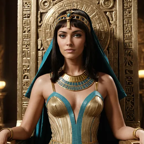 professional 3d model close-up photo of a woman as cleopatra, on a throne, egypt, looking at viewer, <lora:megfox_xl_1_standard_merger_23_41_07_03:1> . octane render, highly detailed, volumetric, dramatic lighting