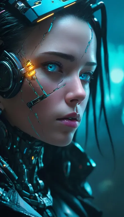 Cinematic scene, extreme close up, portrait of a cyberpunk woman, nature, detailed background, masterpiece, best quality, high quality, absurdres, colorful, vivid, 3d <lora:3d_xl_v3:1.5>