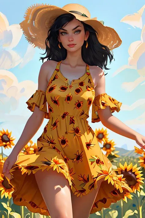 "Imagine a work of art inspired by the unique and colorful vision of Romero Brito, representando um majestoso girassol em destaque. The sunflower is depicted in a vibrant explosion of colors, com tons ousados e contrastantes que capturam a alegria e a vivacidade da natureza. The petals are painted in fiery reds, laranjas vibrantes, amarelos dourados e verdes exuberantes, creating a kaleidoscopic effect of colors. The background of the work is filled with abstract elements,Butterflies Hummingbirds and geometric shapes, bringing a sense of dynamism and movement. A pintura transmite uma energia contagiante, exalando positividade e otimismo. This unique representation of the sunflower, with influences from the style of Romero Brito, It is a celebration of the life and beauty of nature, uma verdadeira obra de arte que cativa e inspira o observador."