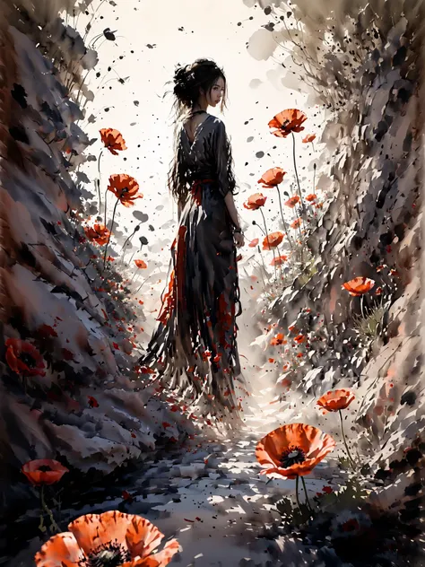 (Realistic),masterpiece,best quality,cinematic lighting,natural shadow,highest detail,professional photography,detailed background,depth of field,insane details,intricate,aesthetic,subsurface scattering,dynamic angle,
1girl,full body,surrounded by poppies,summer atmosphere,poppy summer,winds,
<lora:add-detail-xl:1>,<lora:InkWashpainting:1>,