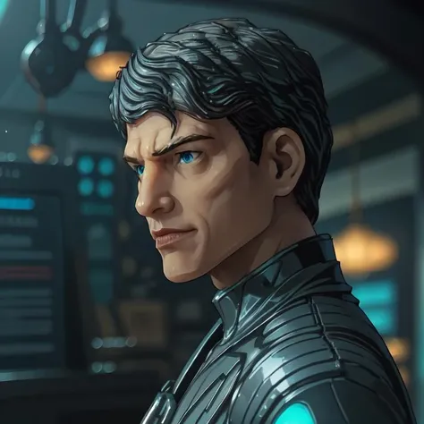 a portrait of a man, <lora:Lucas-10:1> Lucas, cyberpunk superhero, cyber warrior, wearing a shiny green metal suit with a future theme and metal parts, (green glowing eyes:1.2), sci-fi, science fiction, sci-fi action scene, multi colored lights in background, fine details best quality, hyperdetailed face, character design, moody, film grain, dark, highly detailed