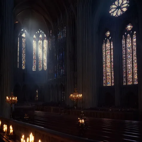cinematic film still of <lora:Ron Fricke style:1>
a large cathedral with a lot of stained glass windows,indoors,no humans,window,sunlight,scenery,light rays,architecture,stained glass,church,arch,chandelier , realistic, realism, movie still, film grain, kodak film, film contrast, film color, cinematography, documentary, photography, 70 mm film, 65 mm film, Todd-AO, Todd-AO 35, 8K resolution, Ron Fricke film director style, Ron Fricke film directing style, Ron Fricke style, shallow depth of field, vignette, highly detailed, high budget, bokeh, cinemascope, moody, epic, gorgeous, film grain, grainy