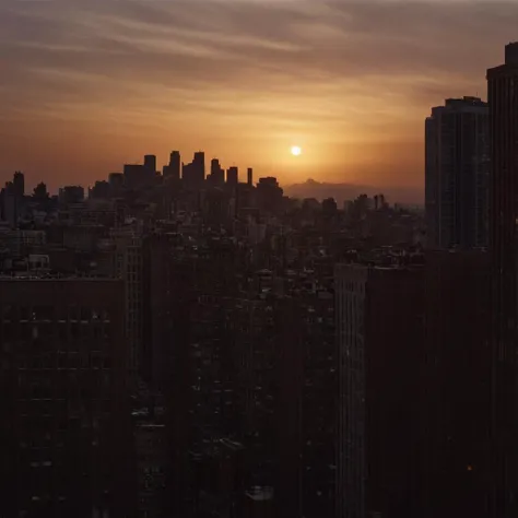 cinematic film still of <lora:Ron Fricke style:1>
a sunset over a city with a lot of buildings,outdoors,sky,cloud,no humans,building,scenery,sunset,city,sun,cityscape , realistic, realism, movie still, film grain, kodak film, film contrast, film color, cinematography, documentary, photography, 70 mm film, 65 mm film, Todd-AO, Todd-AO 35, 8K resolution, Ron Fricke film director style, Ron Fricke film directing style, Ron Fricke style, shallow depth of field, vignette, highly detailed, high budget, bokeh, cinemascope, moody, epic, gorgeous, film grain, grainy