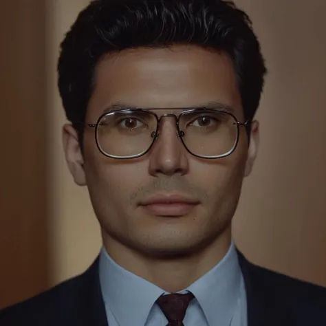 cinematic film still of  <lora:Ron Fricke style:1>
a man with glasses and a tie looks at the camera,solo,looking at viewer,black hair,1boy,brown eyes,closed mouth,male focus,glasses,blurry,facial hair,portrait,realistic,round eyewear,stubble , realistic, realism, movie still, film grain, kodak film, film contrast, film color, cinematography, documentary, photography, 70 mm film, 65 mm film, Todd-AO, Todd-AO 35, 8K resolution, Ron Fricke film director style, Ron Fricke film directing style, Ron Fricke style, shallow depth of field, vignette, highly detailed, high budget, bokeh, cinemascope, moody, epic, gorgeous, film grain, grainy