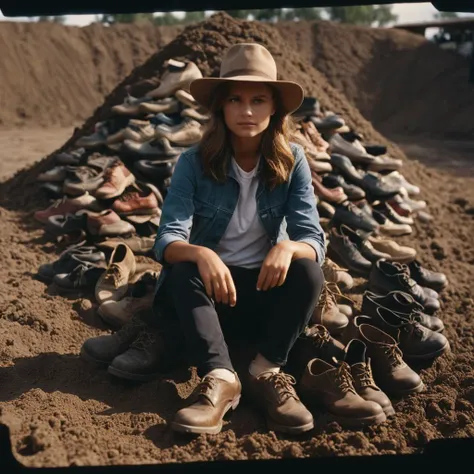 cinematic film still of <lora:Ron Fricke style:1
a pile of shoes sitting on top of a pile of dirt,1girl,solo,hat,glowing , realistic, realism, movie still, film grain, kodak film, film contrast, film color, cinematography, documentary, photography, 70 mm film, 65 mm film, Todd-AO, Todd-AO 35, 8K resolution, Ron Fricke film director style, Ron Fricke film directing style, Ron Fricke style, shallow depth of field, vignette, highly detailed, high budget, bokeh, cinemascope, moody, epic, gorgeous, film grain, grainy