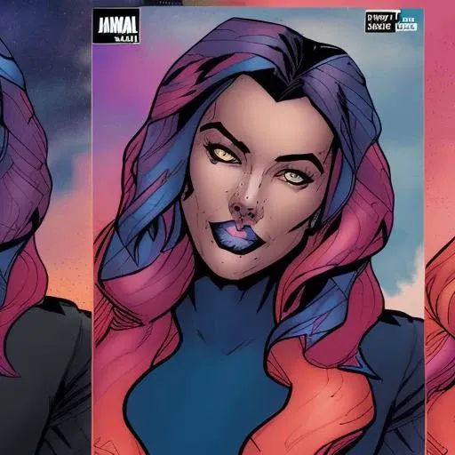 dskyart1, woman with rainbow hair, comic book cover, looking at the camera, incredibly detailed beauty, animated, comic book, dskyart1
