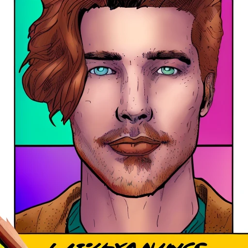 dskyart1,a drawing of a man with blonde and ginger hair and green eyes ,looking at the camera, a character portrait, comic book style,  digital colors,  ligne claire, cinematic,  dskyart1