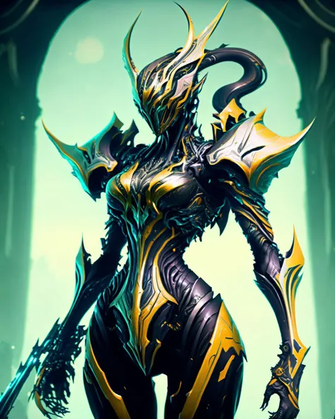 WARFRAME, (full shot:1.4) photo of warrior,cleavage,big breast, thin waist, bare thigh,high heels, <lora:warframe_v1-000012:1>