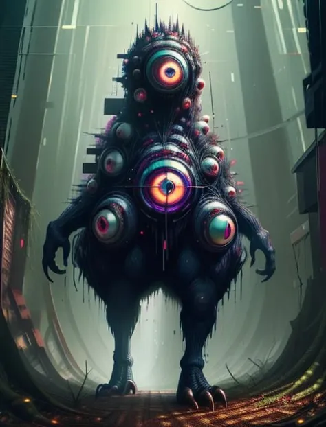 best quality, masterpiece, highres, detailed, digital artwork, <lora:Detail - add_detail:0.2>, AbstractMonster, glitch body, extra eyes, monster, horror \(theme\), <lora:Creature - AbstractMonster:0.9>, no human, hen house
