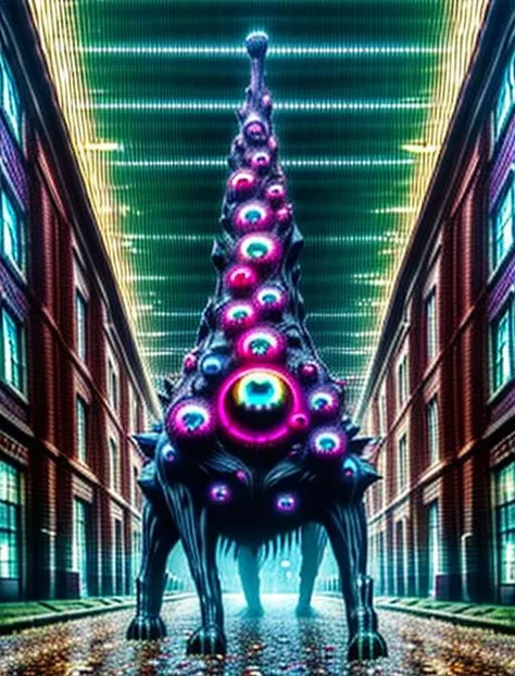 best quality, masterpiece, highres, detailed, realistic, <lora:Detail - add_detail:0.2>, AbstractMonster, glitch body, extra eyes, monster, horror \(theme\), <lora:Creature - AbstractMonster:0.9>, no human, city, glitch:3