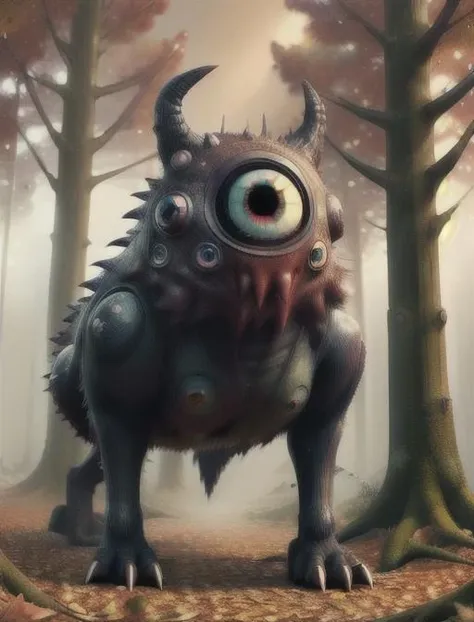best quality, masterpiece, highres, detailed, 3D cartoon artwork, <lora:Detail - add_detail:0.2>, AbstractMonster, glitch body, extra eyes, monster, horror \(theme\), <lora:Creature - AbstractMonster:0.9>, no human, autumn