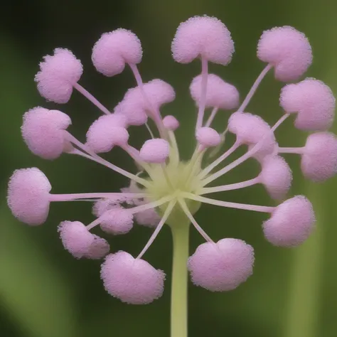 Large BubblegumPink Slender-arching Strap-shaped plant, Cracked Texture Equal Culm, Smooth,  Lilac Spore Print Compound Umbel Nectary flower, Rotate,  Synsepalous, Decussate,