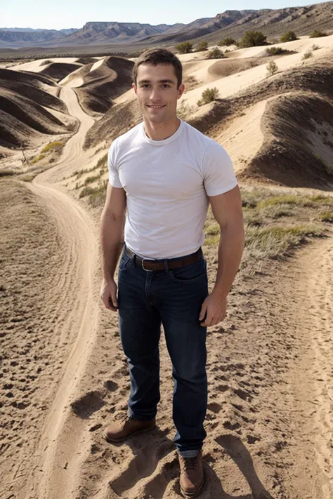 masterpiece, best quality, high resolution, closeup portrait, male focus, solo focus, a man, pretty shirtless sweaty hairy guy hiking, 37 years old, view from below, closeup, interesting perspective, skinny and lean body, pretty cute and masculine face, smirk, wearing dirty white jockstrap and hiking backpack, spreading legs pose, filthy, sweaty, very hairy legs, skinny and hairy, half naked, bare chest, in the background a moutain, hiking trail, outdoors, amazing composition, front view, HDR, volumetric lighting, ultra quality, elegant, highly detailed