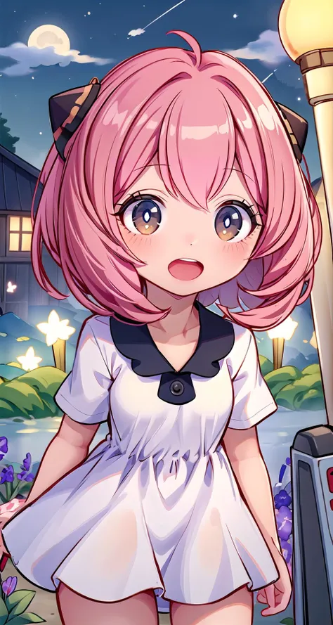 (masterpiece),(intricate details),1girl,mature female,brown eyes,large breasts,blush:1.3,((chibi:1.5)),
BREAK
((Anya\(SPY X Family\))), <lora:AnyaHD:0.75>,short sleeves polo collar dress,pencil skirt,barefoot,depth of field,looking at viewer,cowboy shot,((standing on the , Outdoor_farm_with_blooming_lavender_plants,)),((upper body)),polka dot panties,laughing,
BREAK
moon,night,meteor,hanabi,bus stop,((cumulonimbus)),from above:1.3