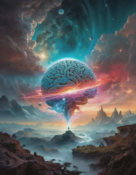 A brain absorbing the entire cosmos, cinematic landscape, by Jacek Yurka, Kelly Freas, Filip Hodas, Paul Lehr, Dan Mumford, Max Ernst, Roger Dean, Caspar David Friedrich, Barclay Shaw, Jeffrey Smith, Dan McPharlin, best, pure, ambient, creative, positive, attractive, detailed, shiny, gorgeous film photography style, light grain, medium grain, heavy grain, <lora:FILM_PHOTOGRAPHY_STYLE:0.5> <lora:bl4ckl1ghtxl:0.5> bl4ckl1ghtxl <lora:add-detail-xl:0.7>