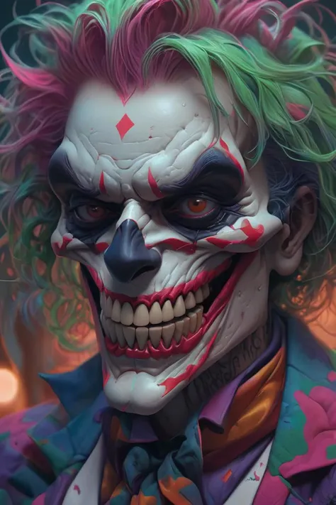 Hyper realistic art skull joker demon concept art portrait by Casey Weldon, Olga Kvasha, Miho Hirano, hyperdetailed intricately detailed gothic art trending on Artstation triadic colors Unreal Engine 5 detailed matte painting, deep color, fantastical, intricate detail, splash screen, complementary colors, fantasy concept art, 8k resolution, gothic DeviantArt masterpiece . Extremely high-resolution details, photographic, realism pushed to extreme, fine texture, incredibly lifelike,