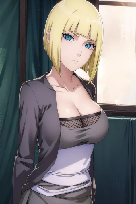 samui, <lora:samui-lora-nochekaiser:1>,
samui, blue eyes, blonde hair, short hair, bangs, blunt bangs,
BREAK cleavage, fishnets, dress, grey dress, skirt, grey skirt,
BREAK cowboy shot, looking at viewer,
BREAK indoors,
BREAK <lyco:GoodHands-beta2:1>, (masterpiece:1.2), best quality, high resolution, unity 8k wallpaper, (illustration:0.8), (beautiful detailed eyes:1.6), extremely detailed face, perfect lighting, extremely detailed CG, (perfect hands, perfect anatomy),