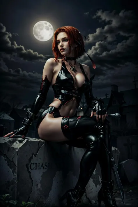 (masterpiece, best quality)
BloodRayne, 1girl, solo, short hair, large breasts, gloves, cleavage, bare shoulders, jewelry, sitting, green eyes, weapon, red hair, sky, choker, elbow gloves, midriff, sword, fingerless gloves, necklace, nail polish, lips, makeup, night, moon, cross, lipstick, red nails, full moon, graveyard
<lora:epi_noiseoffset2:1>  <lora:add_detail:0.7>   <lora:BloodRayne:0.8>