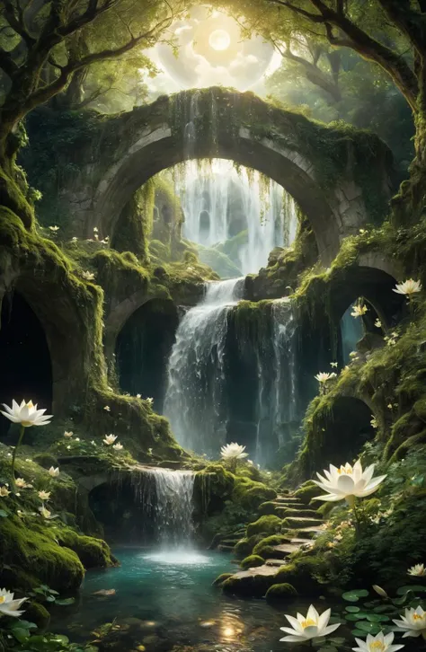 Whimsical Forestð³, Glistening Waterfallð§, Ethereal Glowð, Dreamlike Cloudsâï¸, Timeless Stone Archð, Floating Liliesð, Mystic Creaturesð¦, Dappled Sunlightð¤ï¸, Enchanted Moonbeamð, Woven Magic Websð¸ï¸
, Forgotten Ruinsðï¸
, Celestial Night Skyð
<lora:xl-shanbailing-1011-2water:0.8> <lora:sdxl_photorealistic_slider_v1:0.4> , and Hyperdimensional Paletteð¨, Alien Illuminationð, Cognizant Texturesð, Beyond-boundaries Renderingð