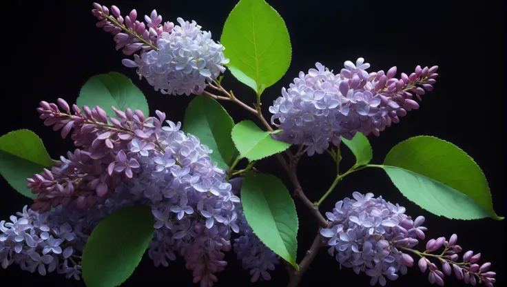 (black background),(photograph of translucent glass soft violet (lilacs) a stem with leaves),a perching red-winged blackbird,ethereal,neon,only fill a the right side of the image following the rule of thirds,golden ratio,background, wallpaper, <lora:novaPrimeXL_v10:0.8>, <lora:chao style:0.7>, colorful, chao style, <lora:sdxl_photorealistic_slider_v1:2>,