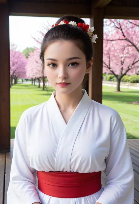 score_9, score_8_up, score_7_up,  1girl (medium full shot) of (elegant young woman:1.1) chinese geisha, black hair, hime haircut,  brown eyes, slender,             (wearing a stunning komon kimono with small repeating patterns and understated elegance, adorned with motifs of nature and seasons), elaborate red beni lipstick, silk obidome brooch with gemstones and pearls, fastened to the obi sash as a decorative accent, angry, kung fu pose, set in Edo era, in a  Courtesan's Chamber, Lavish quarters with silk-covered divans, ornate screens depicting scenes of nature, delicate porcelain vases filled with flowers, flicker of candlelight casting shadows on the walls, view of cherry blossom trees in full bloom  ,Masterpiece,best quality, photorealistic, amazing quality, very aesthetic, extremely detailed face,