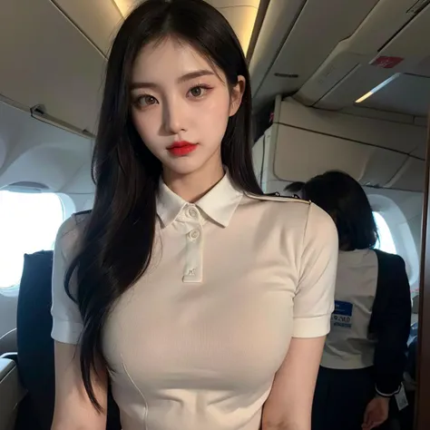 (zero-degree lighting:1.0),(7000K lighting :1.2),1girl,(pale face with BB cream:1.1) , (stewardess uniform:1.3),stewardess, (in flight:0.8) , korean, <lora:sicaface_v3:0.4>,red lips,(subtle smile:0.8),black sleek bun Hair ,standing,serve,pose for instagram