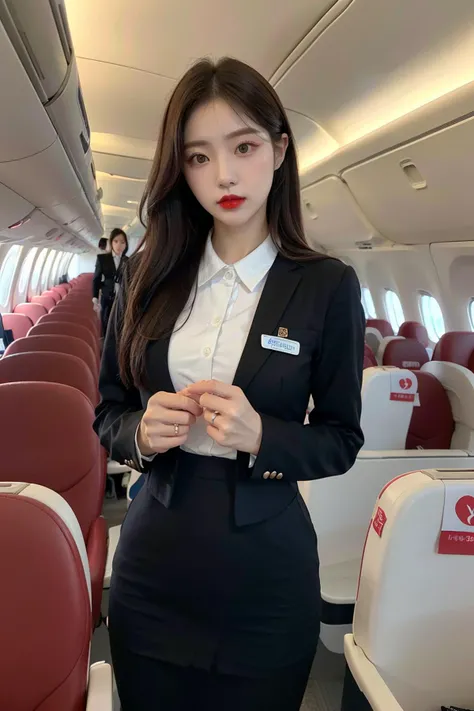 (zero-degree lighting:1.0),(7000K lighting :1.2),1girl,(pale face with BB cream:1.1) , (stewardess uniform:1.1),stewardess girl,, korean, <lora:sicaface_v3:0.7>,red lips,standing