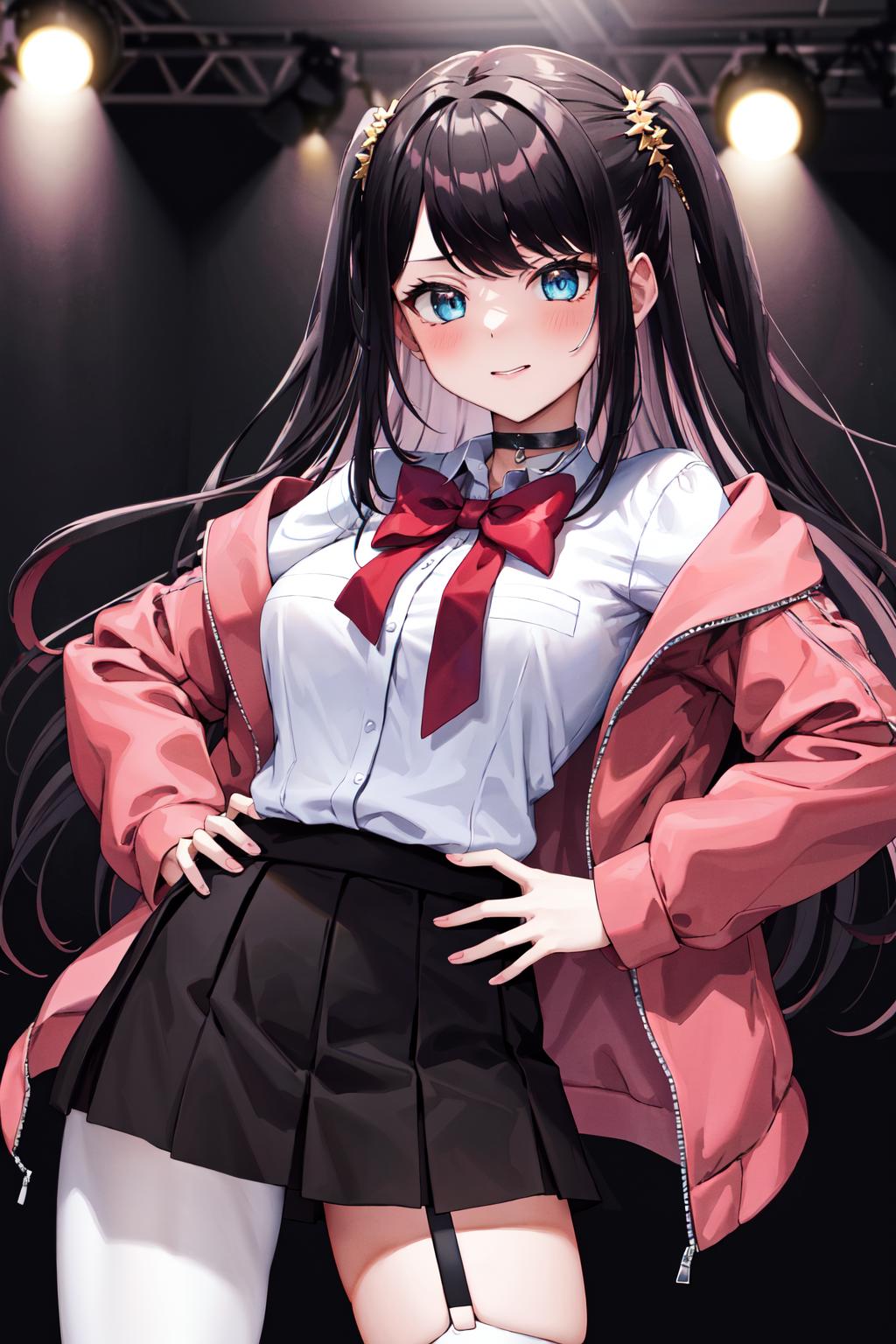 Anime girl with long hair and a bow tie posing for a picture - SeaArt AI