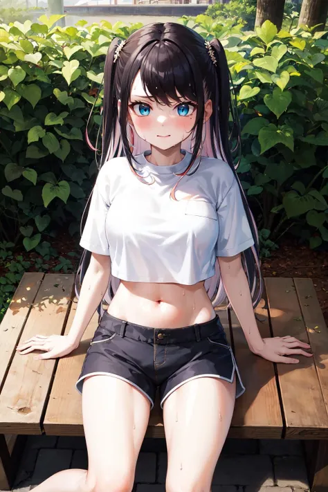 (masterpiece), Highest quality, One Girl, girl, The body shape is a -like four-part figure., pretty girl, Flat Chest, Black Hair, Very long hair, She is looking towards the viewer, She is wearing a bright red leather collar., Reins extend from the collar, The reins are held by a man off-screen.,
Strapless clothing, White lace outfit, Expose the clavicle, Not wearing a bra, Erectles, Llls on the chest, The frills make the skin look translucent., Lifting her frills to show off her breasts, underbooly button, A bulging belly,w off your belly, Exposing the flanks,
Not wearing panties, denim micro mini shxtremely low cut shorts, Extremely low rise shorts, Ultra-short shorts that show off your V-line, Cutoff shorts, Expose your hips, Shorts are unbuttoned, She unzips her shorts, Open the front of your shorts, She pulls down her shorts, She has taken off her shorts so you can see her crotch, I can see the pussy, She purposely shows off her , I can see the crotch lines, she h pubic hair, Show me that you don't have pubic hair.,
She stands with her legs spread, Open your knees,
Outdoor, She is standing in the city, There's a big road behind her, There are many passersby walking around her., Very shy, Strange look, blush, Being mindful of the surroundings,