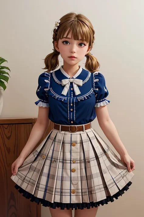 (masterpiece, best quality), 1girl,   <lora:suou_momoko_locon_v1:1> SUOU MOMOKO, PRIV-DRESS, AHOGE, BLUNT BANGS, LOW TWINTAILS, SHORT TWINTAILS, BRAID, BLUE SHIRT, BLUE BLOUSE, COLLARED SHIRT, FRILLED SHIRT, CENTER FRILLS, FRILLED SHIRT COLLAR, PUFFY SHORT SLEEVES, HAIR ORNAMENT, BLUE BOW, HAIR FLOWER, WHITE FLOWER, HAIRCLIP, BROWN SKIRT, FRILLED SKIRT, PLAID SKIRT, PLEATED SKIRT, SKIRT BOW, BOWTIE, BLUE NECKWEAR, BROWN BELT