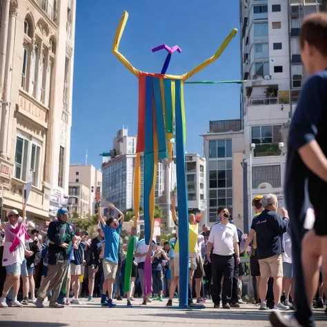 openposeman, stick man, depth of field, standing, arms up, city, crowd <lora:openposeman-AL-000005:1>