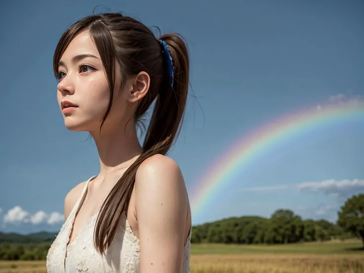 (best quality, masterpiece:1.2),ultra detailed,(photo realistic:1.4),twin_tail_girl,<lora:TwinTailGirl_v1:0.4>,rainbowsky_background,<lora:RainbowSky_v1:0.6>,upper body,