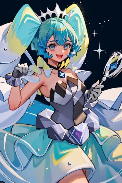 (ToothFairyOG leaning forward, breast grab:1), 1girl, aqua hair, short hair, curvy, smile, looking at viewer, makeup, (cowboy shot:1.3), medium breast, crown, necklace, leotard, wang,boots, dress, jewelry, cartoon, fairy wings, sexy, from below,
simple blue background, dynamic angle, dynamic pose,
(masterpiece:1.2), (best quality, highest quality), (ultra detailed), (8k, 4k, intricate)
<lora:ToothFairy_character:0.8> <lora:Nisego:0.4> <lora:ReiqArt768:0.3>