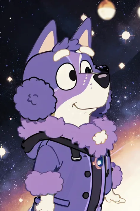 Bluey Style, solo, purple fur, <lora:Bluey-08:0.8>