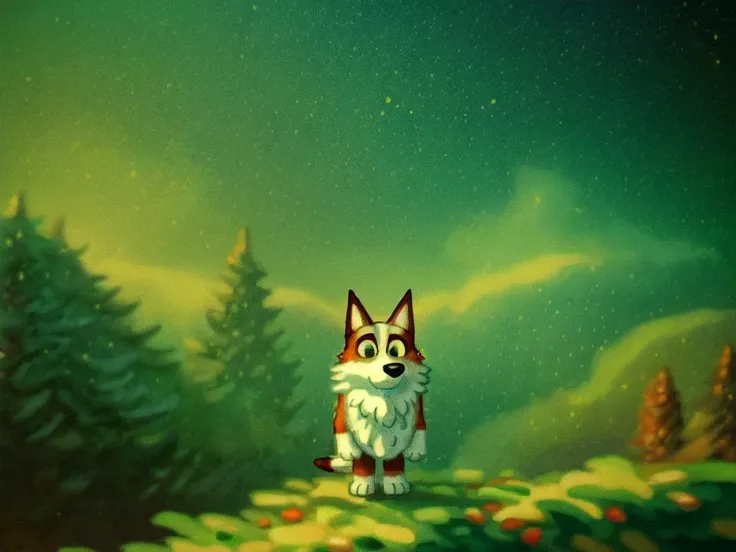 (stylized by Claude Monet:0.7) and Studio Ghibli, impressionism art, surreal, short Male [Godess|Santa], tilt shift, Cosy, Bronze dust particles, <lora:Bluey-08:1> styles style animal fursona