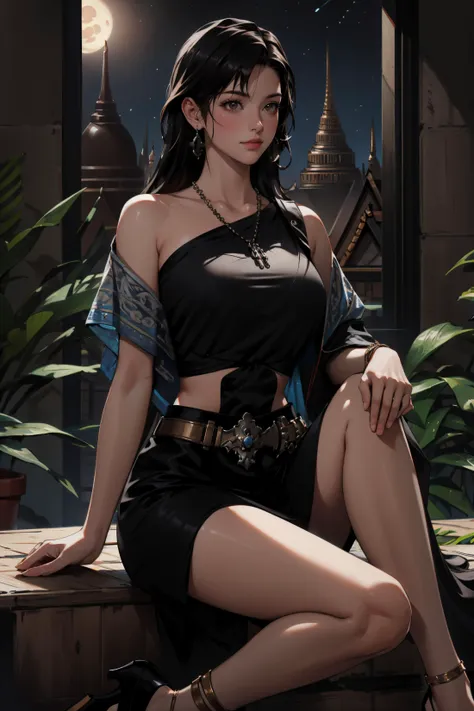 masterpiece,best quality,perfect face,intricate,beautiful scenery,ultra realistic 8k CG,perfect artwork,1girl,final fantasy vii,tifa lockhart,large breasts,black hair,beautiful body,narrow waist,beautiful legs,highheels,indoor,night time,sitting,closed mouth,looking away BREAK
defTifa,<lora:tifa-nvwls-v2:0.4> BREAK
jewelry,necklase,earing,thai dress,<lora:ThaiClothes:1>,