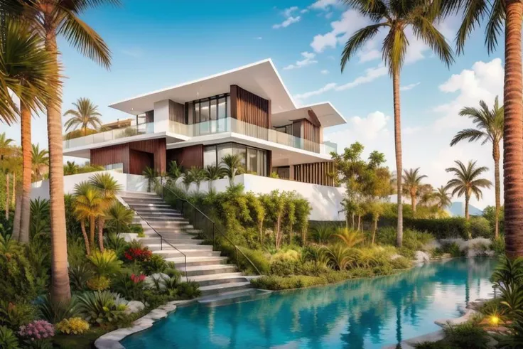 (raw photo), (very realistic:1), 8k uhd, dslr, high quality, fuji film  xt3,
 tropical architect, villa modern style exterior,white wall, 
sun light, beautiful sky, <lora:Tropicalarchitect:0.6>, tropical architect, villa modern style exterior,white wall, (very realistic:1), (raw photo)
(villa on the field:1), 
night light, beautiful sky
8k uhd, dslr, high quality, fuji film  xt3