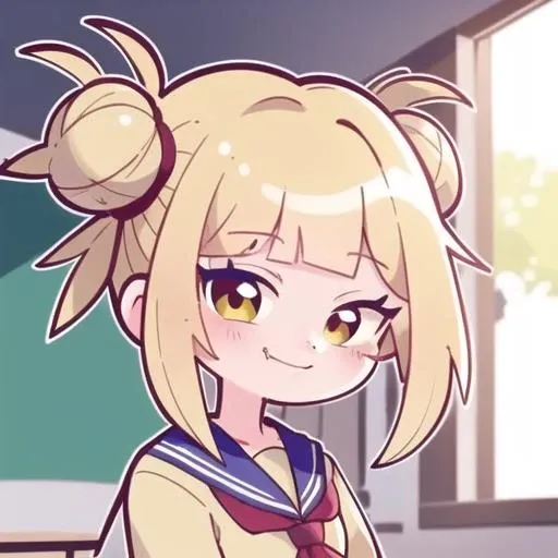 masterpiece, best quality, marikyuun, 1girl, (TogaHimiko:0.9), smile, fangs, looking at viewer, indoor, classroom, <lora:marikyuun-20:0.8>