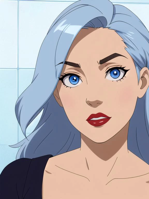 <lora:jane001:0.9> masterpiece, (jane:1.3), 1girl, silver-blue hair, long hair, blue eyes, red lips, smaller eyes, beautiful face, <lora:add_detail:0.5>, <lora:noline:0.3>, <lora:boldline:-0.3>, anime, cel shading