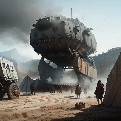 ((best quality)), ((masterpiece)), ((realistic)), (detailed), a crowd working (in a quarry:1.4), absurdres, HDR, art by Jakub_Rozalski