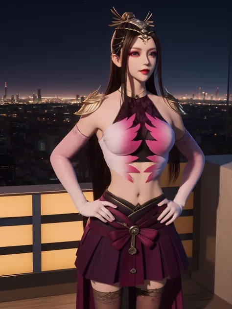 Athena Asamiya:1.2 , nsfw , (Big and ample breasts:1.6) , (Very detailed、highest quality、masterpiece、8k, High resolution:1.2) , from below , close up , hair band , sleeveless , Slight Body , smile , park