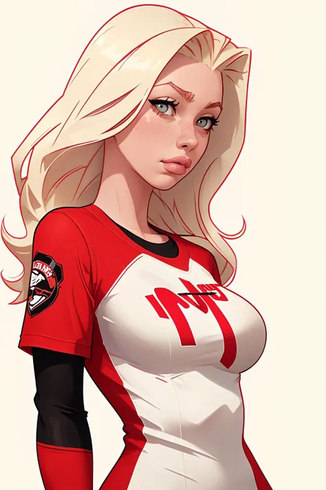 Comic art by DEN_IDG_style of den_nancey, headshot face focus,
Coolane Vertical Striped & Letter Graphic Contrast Piping Raglan Sleeve Baseball Shirt,
masterpiece, intricate, 8k, highres,